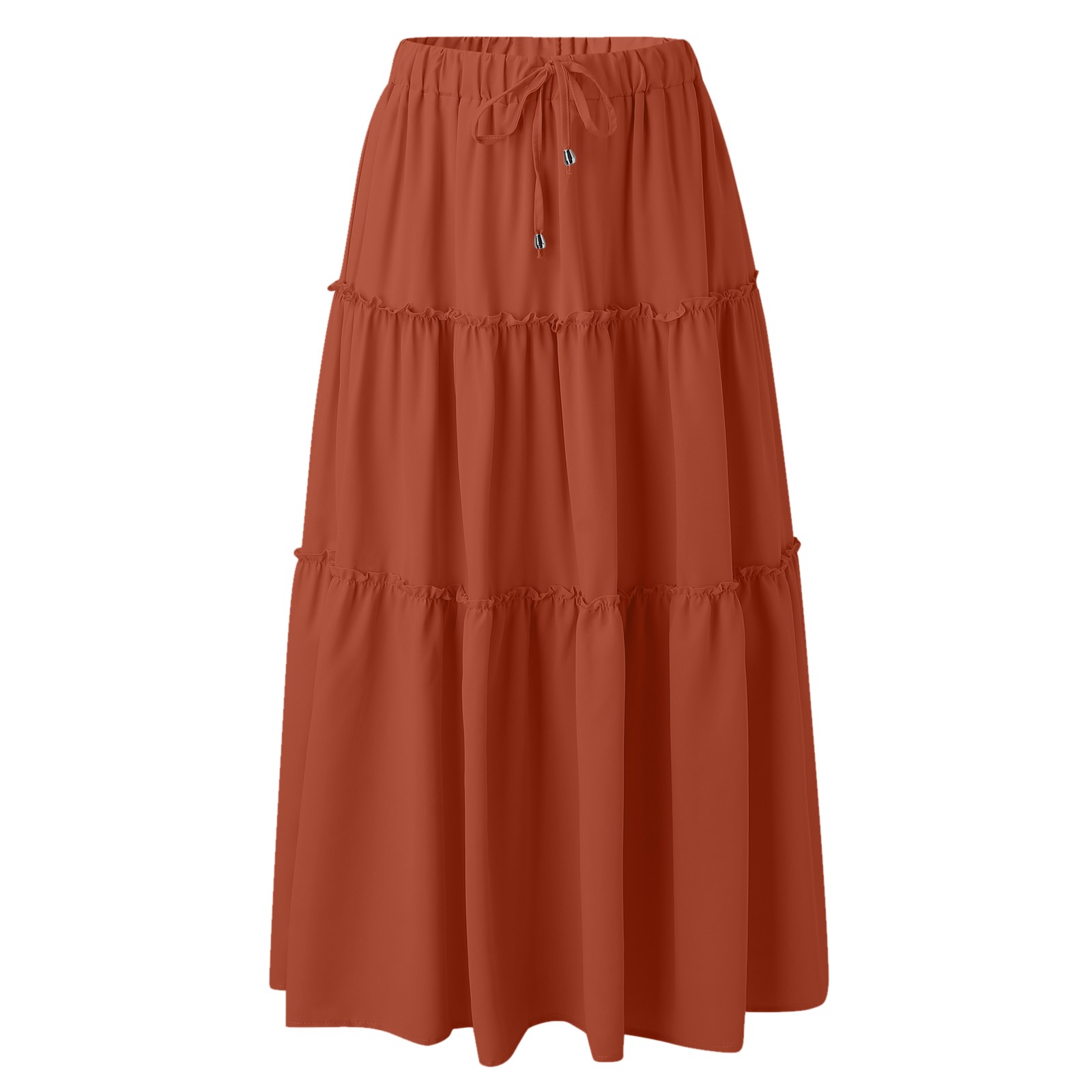 thumbnail image 4 of Falda larga boho elástica de cintura alta para mujer: con volantes, corte en A, cordón, poliéster, para todas las estaciones, tallas S-XL., 4 of 8